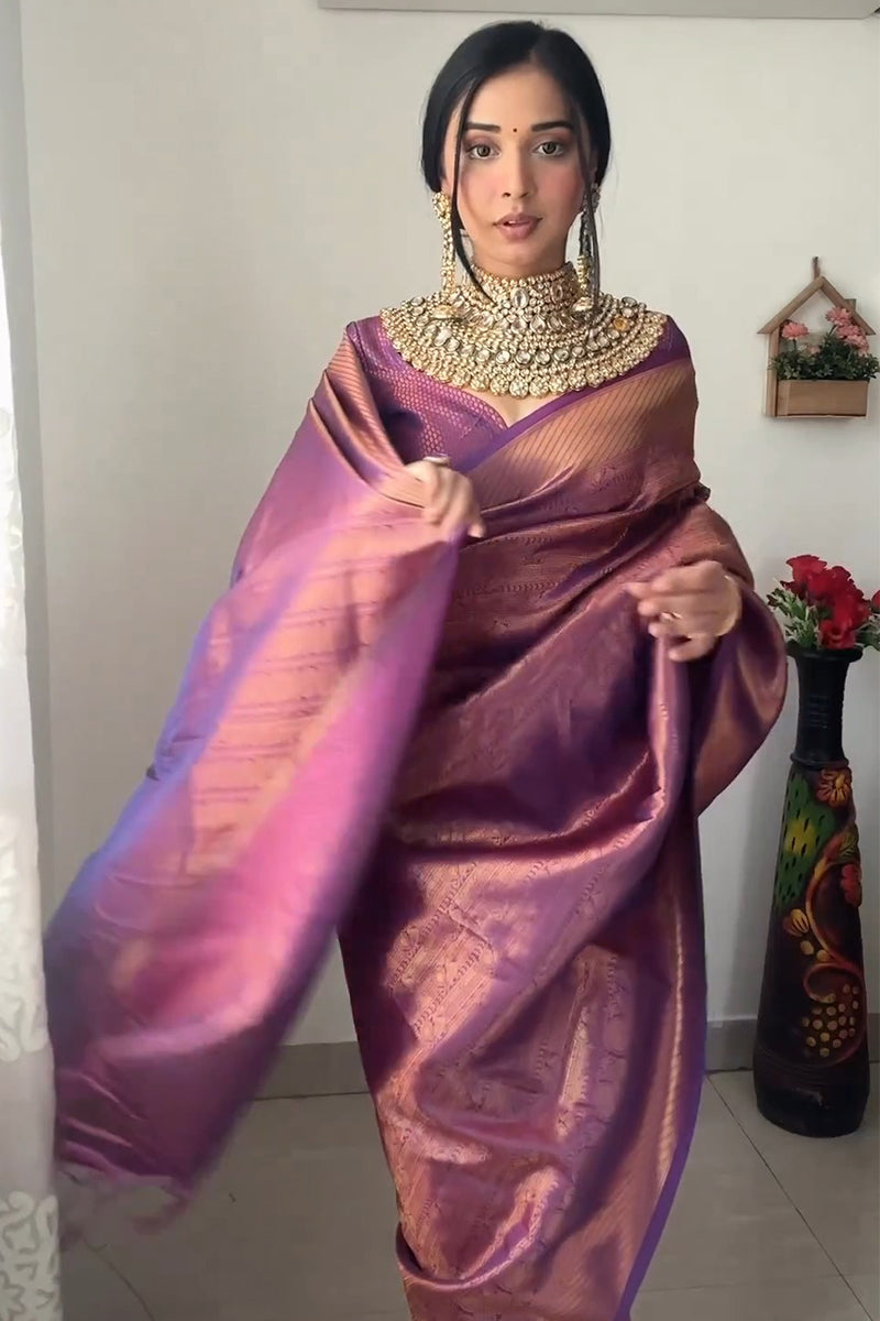 Classy 1-Minute Ready To Wear Purple Kanjivaram Silk Saree