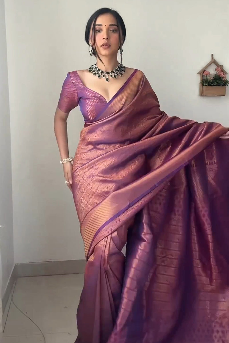 Classy 1-Minute Ready To Wear Purple Kanjivaram Silk Saree