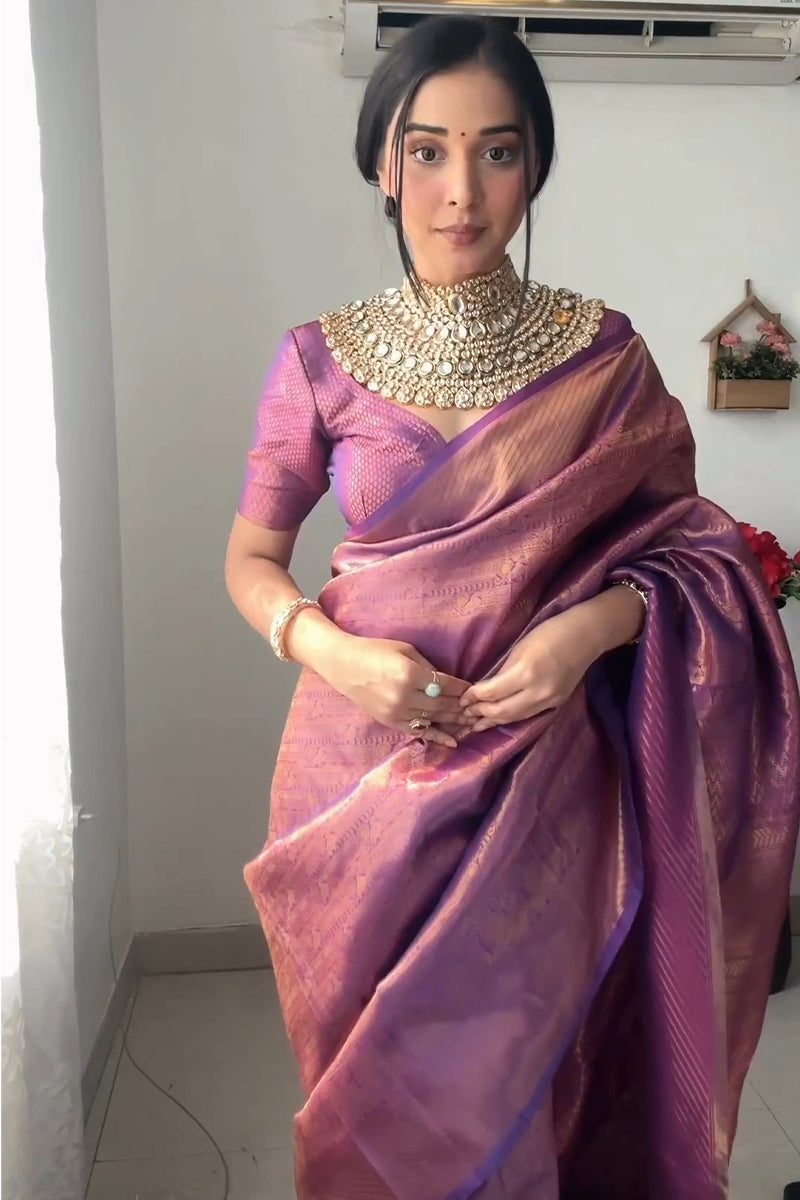 Classy 1-Minute Ready To Wear Purple Kanjivaram Silk Saree