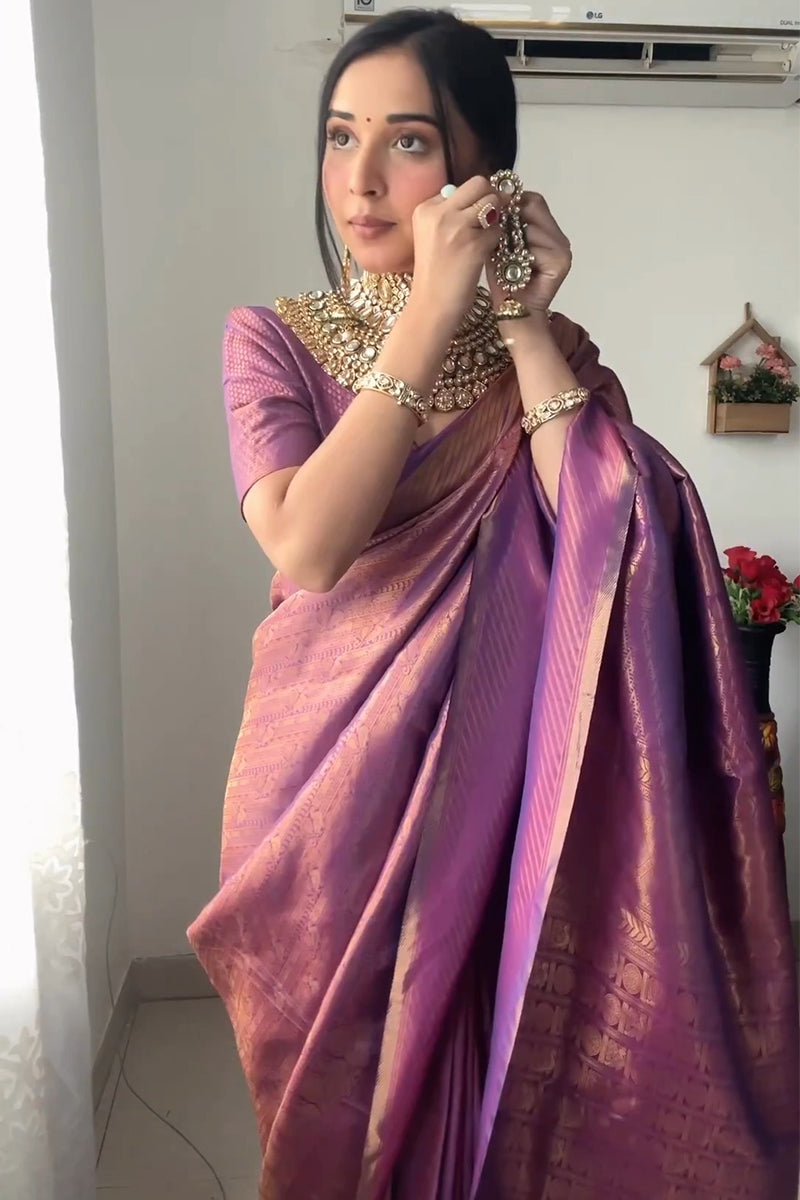 Classy 1-Minute Ready To Wear Purple Kanjivaram Silk Saree